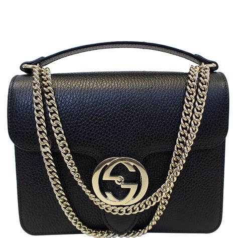 GUCCI Interlocking GG Leather Black Shoulder Bag.